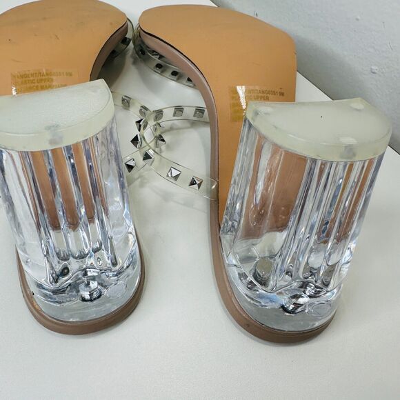 Steve Madden Nude Lucite Tangent Cone Heel Clear Silver Studded Strappy Sandal 9 - Picture 16 of 16